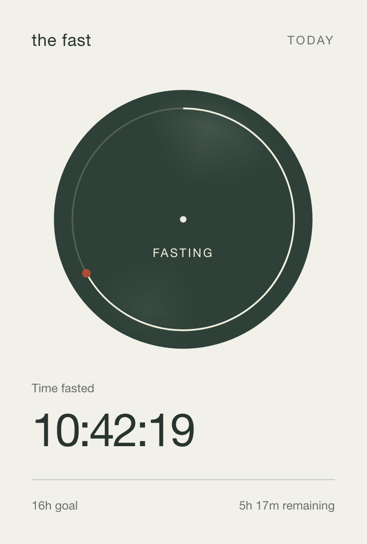 The Fast screen showing a sample sixteen-hour fast in progress